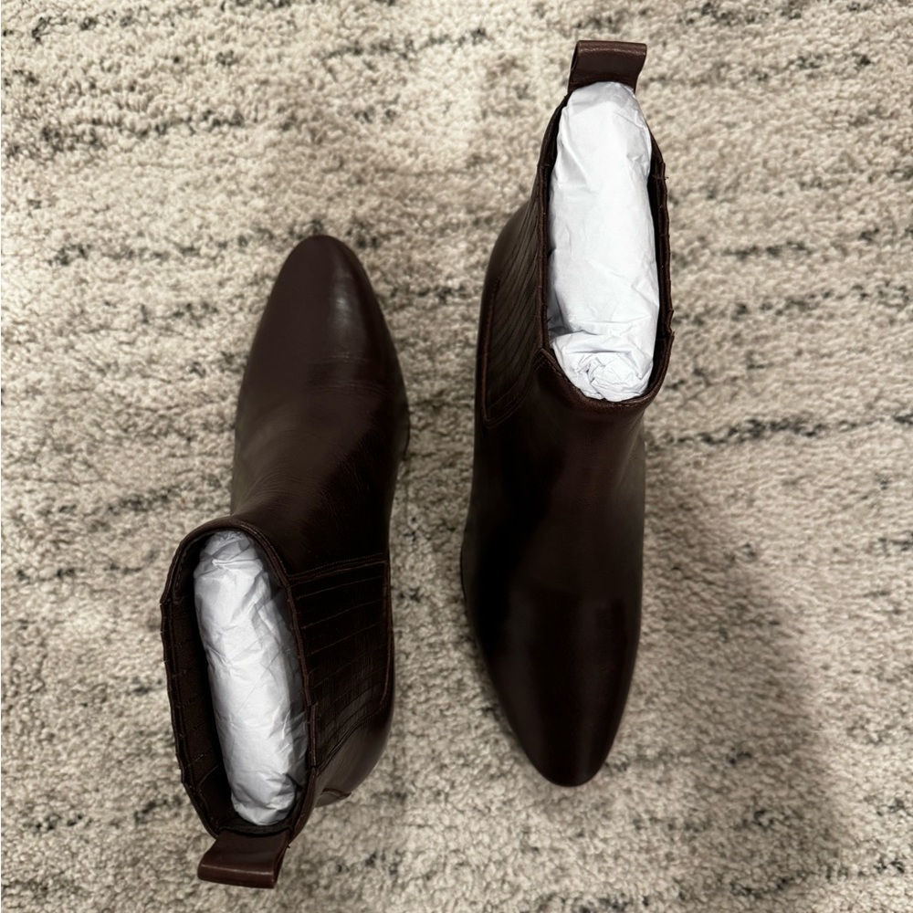 PAIGE Dark Brown Leather Pointed Toe Ankle Booties - Picture 3 of 5